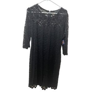 Connected Apparel Lace Dress Cocktail Party Sheath 3/4 Sleeve Black 12